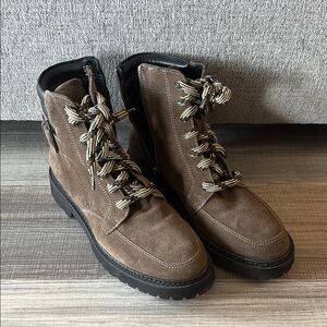 Aquatalia | Women’s Mayra Weatherproof Suede Brown Combat Boots- 7.5